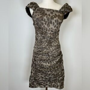Nicole Miller Brown Leopard One Shoulder Dress